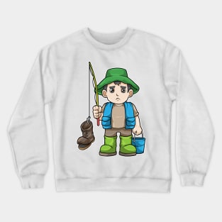 Angler with Fishing rod & Bucket Crewneck Sweatshirt